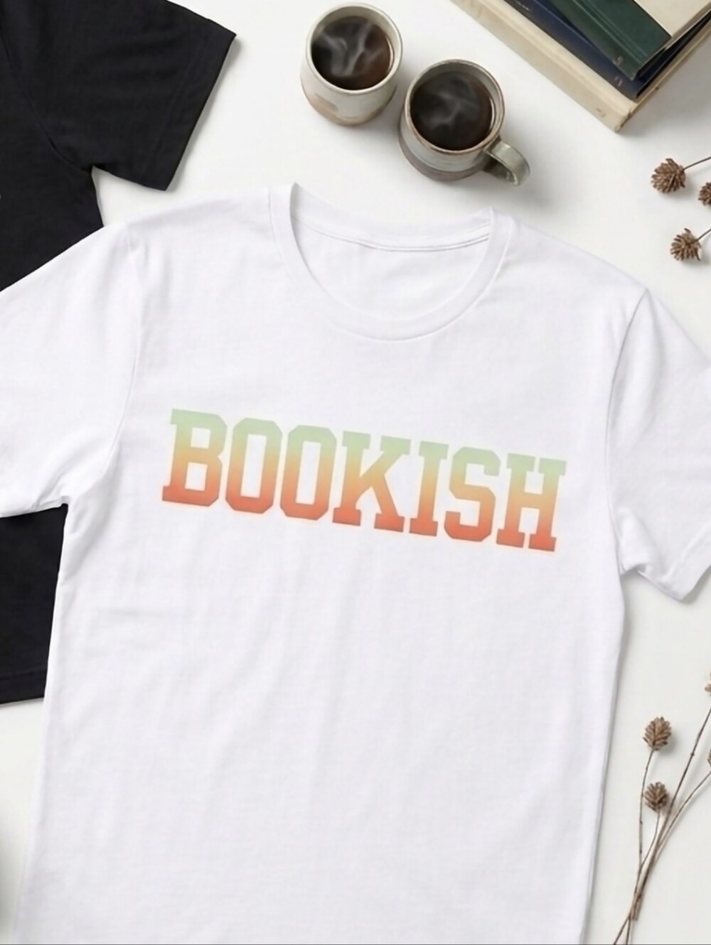 {NWOT} Book Themed Graphic Tee with Green-Orange 'BOOKISH' graphic - Booklover